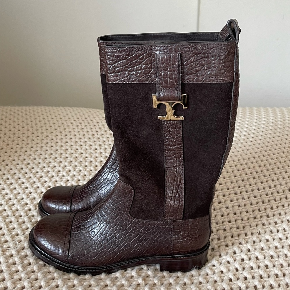 Tory Burch Brown 'corey' Leather Suede Boots - Picture 1 of 15